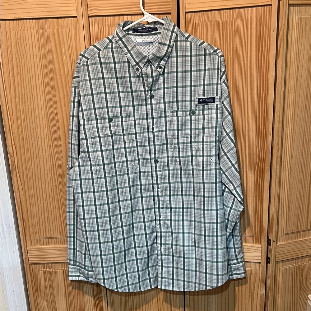 PFG Columbia Men's Casual Green Checkered Shirt